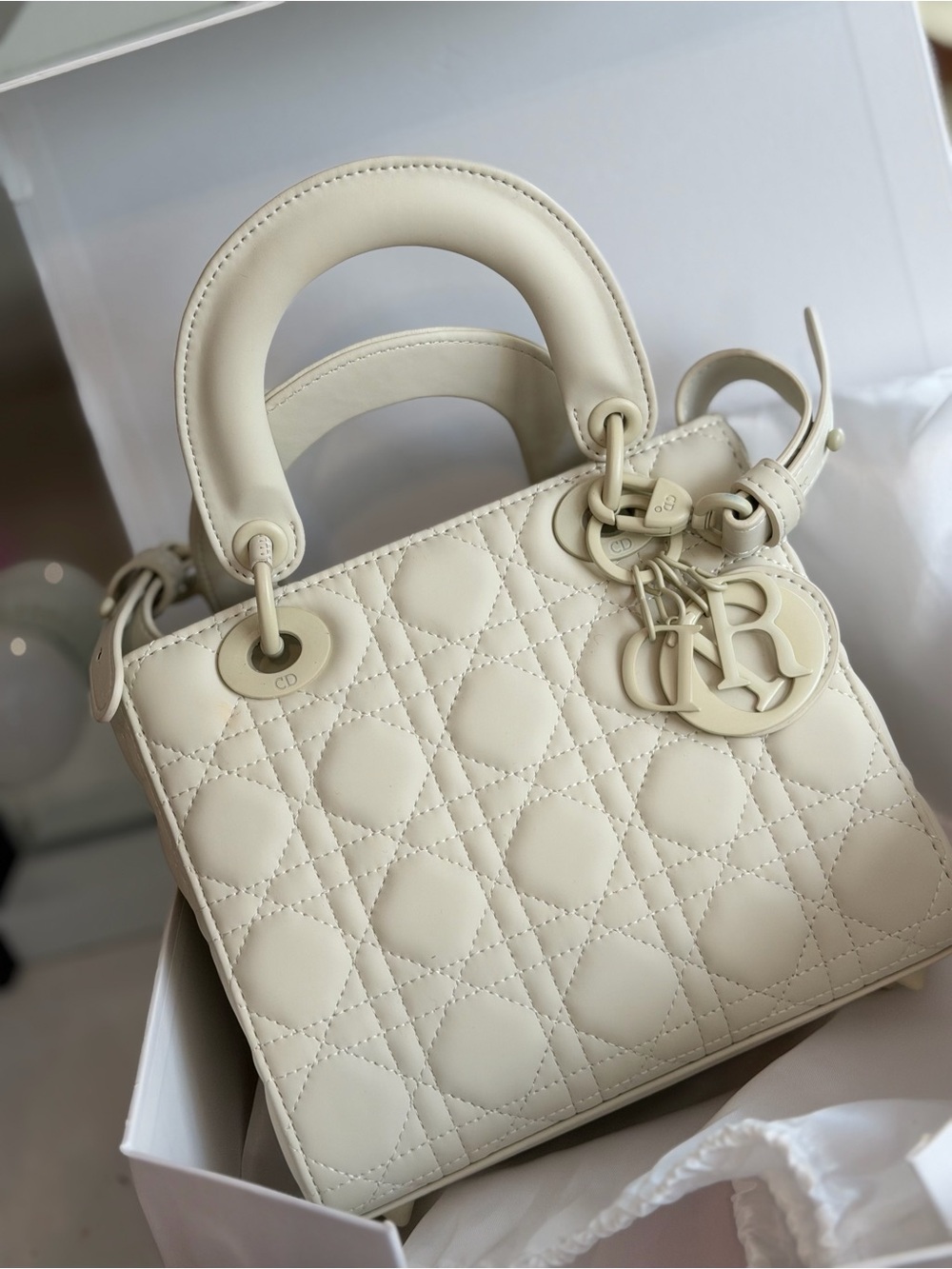 Inspired Small Top-Handle Mini Bag in Light Cream